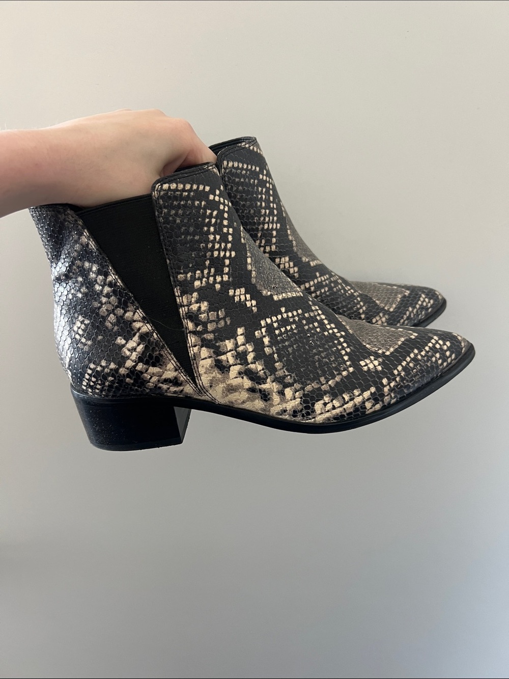 Marc Fisher Black & Cream Snake-Print Chelsea Booties